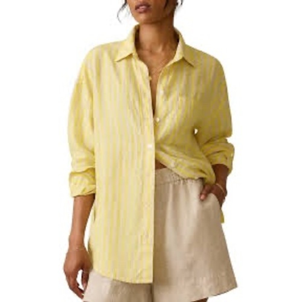 Faherty Laguna Linen Shirt Yellow Striped Size Extra Small New With Tags